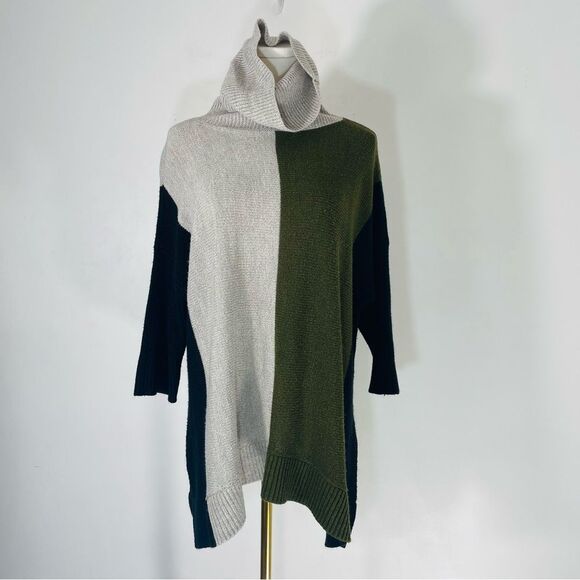Curio New York Black, Green & Tan Colorblock Cowl Neck Sweater Size M - Picture 2 of 7